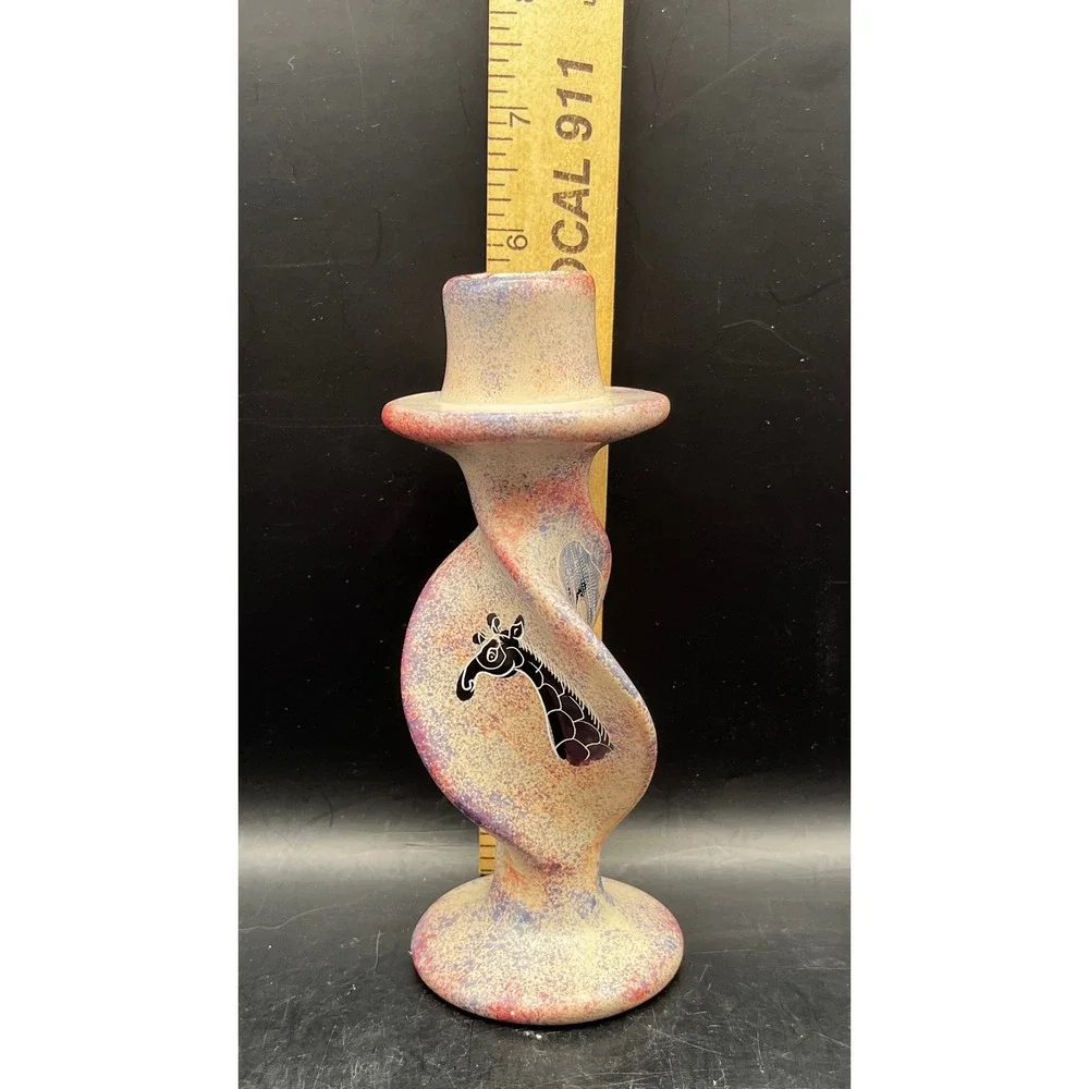 Unique Carved Soapstone Twisted Giraffe Candlestick Holder‎ Decorative Signed 6